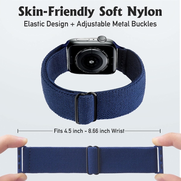 Strækbart urbånd kompatibelt til Apple Watch bånd 45 mm 44 mm 42 mm Komfortabelt justerbart sportsbånd til kvinder mænd - blå