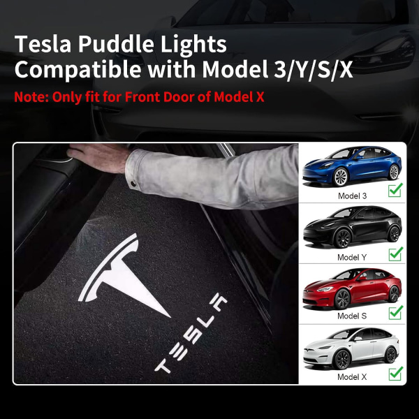 4 kpl Tesla-logon heijastavat auton ovivalot, ultra kirkkaat LED 3D laser varjovalot, Model 3 Y S X -lisävarusteet
