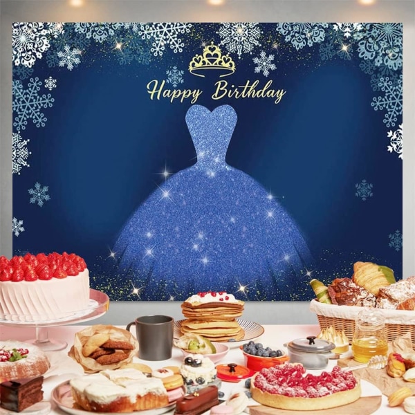 Happy Birthday Backdrop Decorations Blue Diamond Princess Dress Birthday Background for Phot