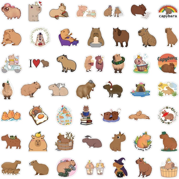 100 stk søte tegneserie-capybara-klistremerker for barn, jenter, tenåringer (Capybara)