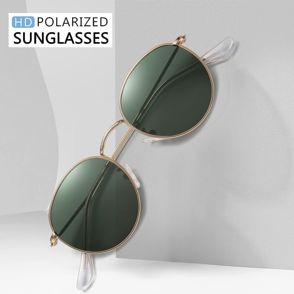 Små runda polariserade solglasögon för kvinnor män Klassiska retro metallram solglasögon UV-skydd