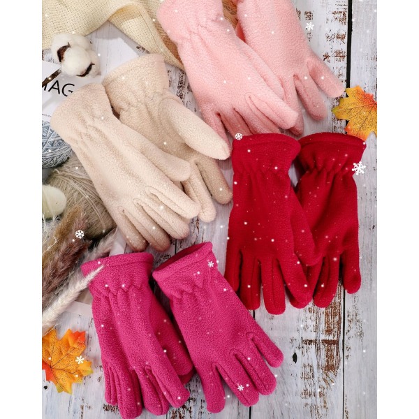 4 par fleecehandsker til børn Varme vinterhandsker Fuldfingre Polarvanter til drenge piger Børn Udendørsaktiviteter, Pink, Beige, Rød, Rose Rød, M