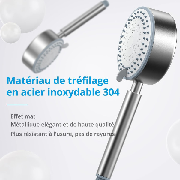 Stainless Steel Anti-Limescale Water Saving High Pressure Hand Shower, 2M Hose, Shower Flexible Easy Installation and Cleaning, Bathroom/WC Aalle