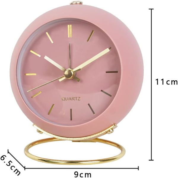 Analog väckarklocka med lampor, liten retro tyst väckarklocka student sängklocka lysande visarklocka, lämplig (rosa)