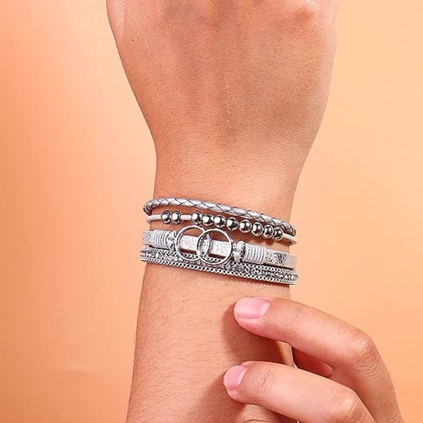 Boho Wrap Armbånd Læder Manchet Bangle Guld Perle Armbånd til Kvinder Stable Infinity Armbånd Smykker med Lås