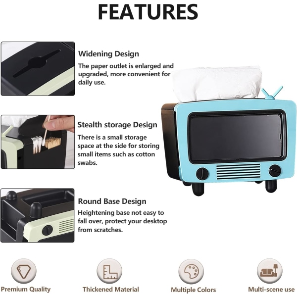 TV Tissue Box Multifunktionel Kreativ Tissue Box Holder med Cell Phone Slot Vævsholder Home Stue Holder til badeværelse kontor (blå)