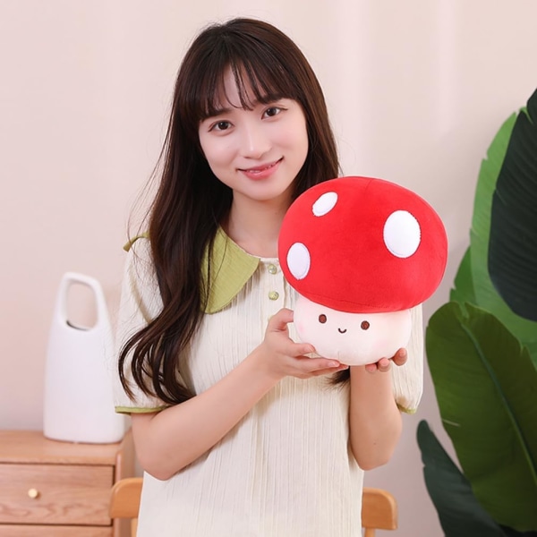 Cute Mushroom Plush Toy 3D Soft Red Plushie Pillow Kawaii Squishy Doll Stuffed Hugging Pillows Gift for Decor Christmas Valentines Party, 9.8inch