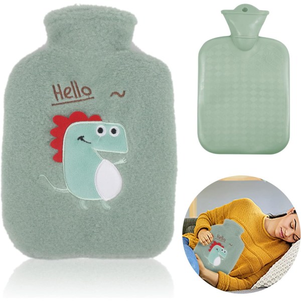 Varmtvandsflaske til børn, varmtvandsflaske med blødt fleecebetræk, 1L opvarmet plys, bedste gaver til jul og vinter, til smertelindring,A