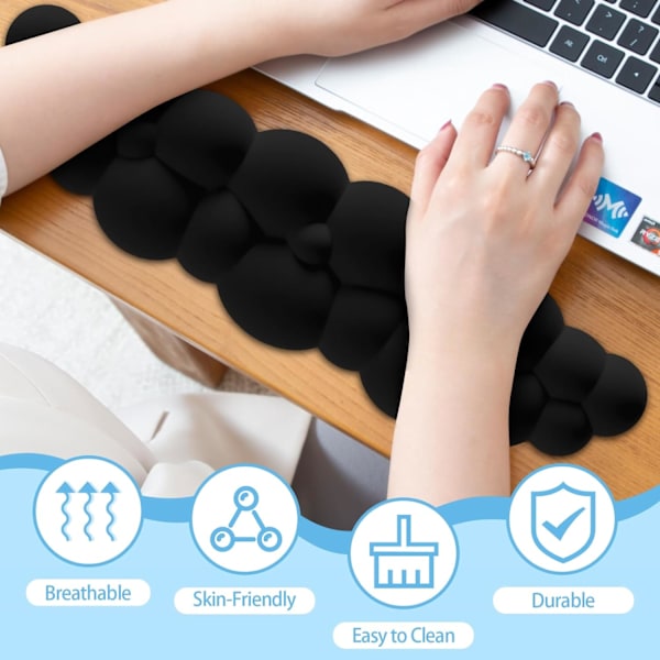 Cloud håndledsstøtte tastatur, Memory Foam håndledsstøtte til computertastatur, ergonomisk håndledsstøtte til tastatur til smertelindring ved skrivning - sort