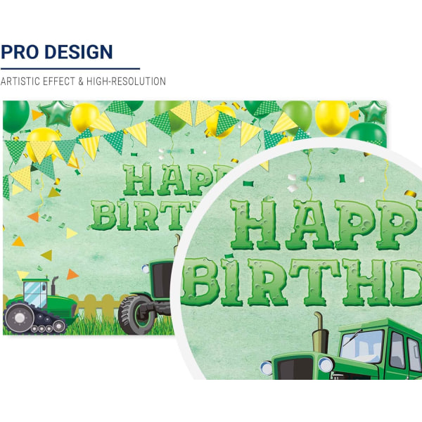 7x5ft Grön Traktor Gårdstema Bakgrunder Festtillbehör Baby Shower 1:a Grattis På Födelsedagen Dekorationer för Familj Gul Ballong Flaggor Bakgrund