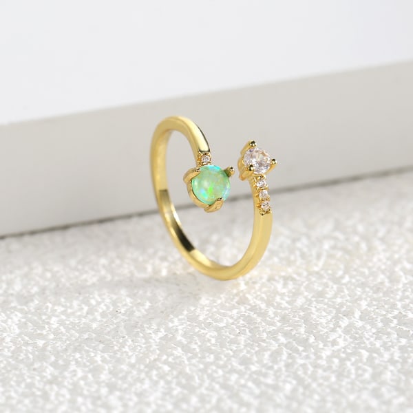 14K gullbelagt justerbar syntetisk opalring | Stablebare ringer | Gullringer for kvinner (gul/grønn)