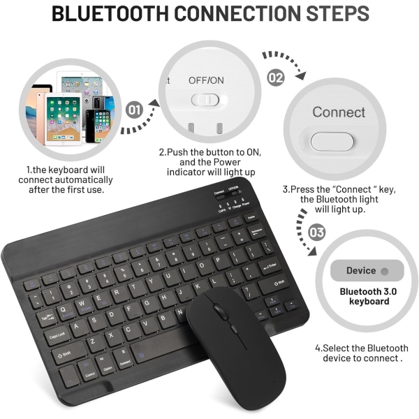 Ultratynn Bluetooth-tastatur bærbart mini trådløst tastatur Oppladbart for iPad-nettbrett (10 tommer svart)