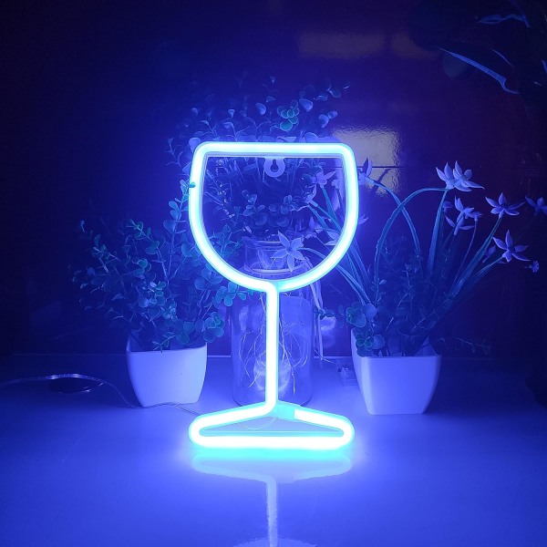 Vinglass Neon-skilt, USB eller 3-AA batteridrevet Neon-lys, LED-lys Borddekorasjon, Jenters soverom Veggdekor, Bursdagsgave til barn (Blå)