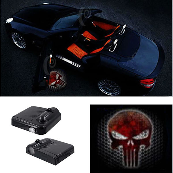 Premium-auton ovenvalo 2 kpl Helppo asentaa Tervetuloa laserprojektori Liimattava Led-logovalo Reikävapaa magneettianturi Ghost Shadow -lamppu Logot Punainen kallo