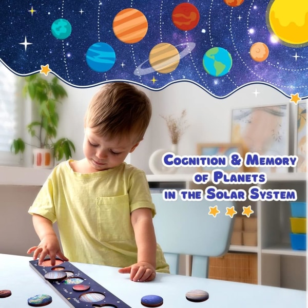 Leksaker för 3-4-5-6-åringar Pojkar Flickor: Solsystem för barn 3-5 Montessori-träpusselleksaker Födelsedagspresenter Lärande Pedagogiska rymdleksaker