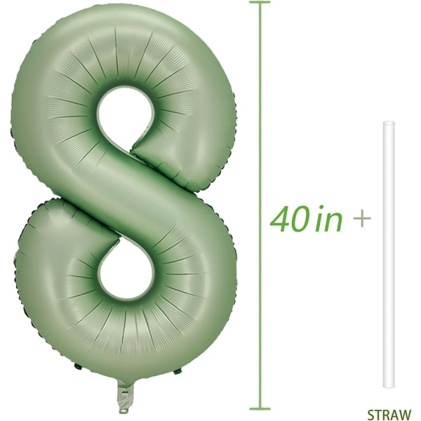 Numero 8 ilmapallo, suuri numero ilmapalloja 40 tuumaa, 8. syntymäpäiväjuhlakoristeet kahdeksannen vuoden syntymäpäiväkylttisisustus, Sage Green
