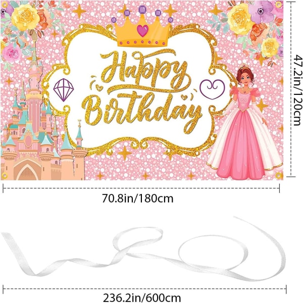 Prinsessan syntymäpäiväkoristeet juhlatausta, juhlakoristebanneri, prinsessateemavalokuvaus taustalla juhlatarvikkeet 70,9 x 43,3 tuumaa