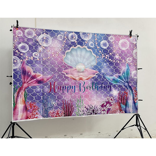 7x5ft Rosa lilla havfrue skala bakgrunn under havet glitter perle skall bakgrunn jente 1. bursdag baby shower foto fotografering bakgrunner