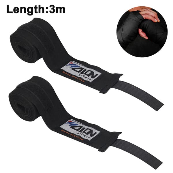 Håndbind til boksning og kampsport, 3/5 m, elastiske, lavet af bomuld, 1 par (sort, 3M)