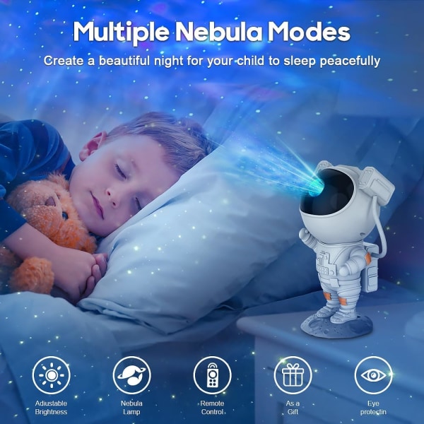 Astronaut Galaxy Star -projektori tähtikirkas yövalo, astronauttivaloprojektori, jossa on sumu, ajastin ja kaukosäädin, paras lahja lapsille ja aikuisille