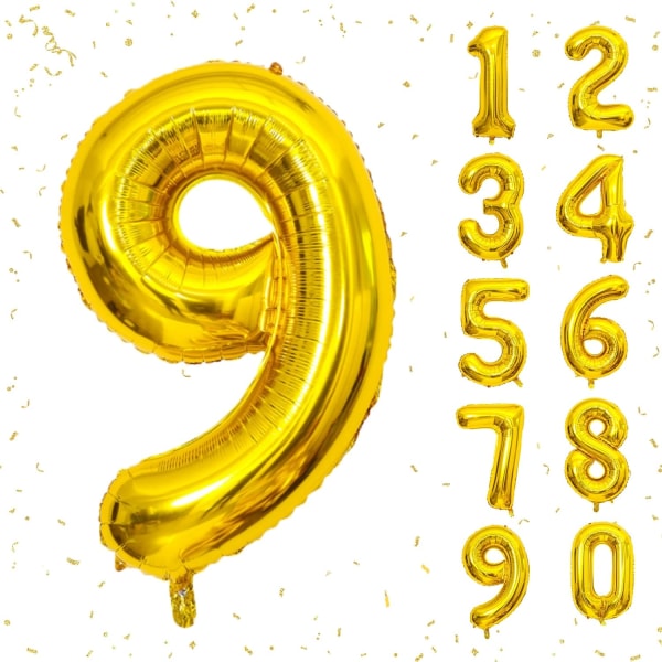 40 tommer guld helium mylar folie nummer balloner, nummer 9 ballon til fødselsdagsdekorationer til børn, jubilæumsfest dekorationer