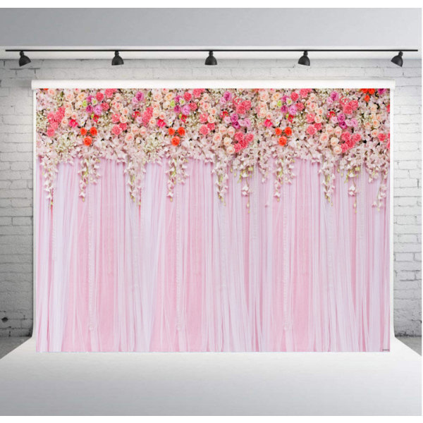 Bryllup Blomster Væg Baggrund Polyester Stof Pink Brude Mursten Blomster Blomst Romantisk Rose Plant Elegant 7Wx5H