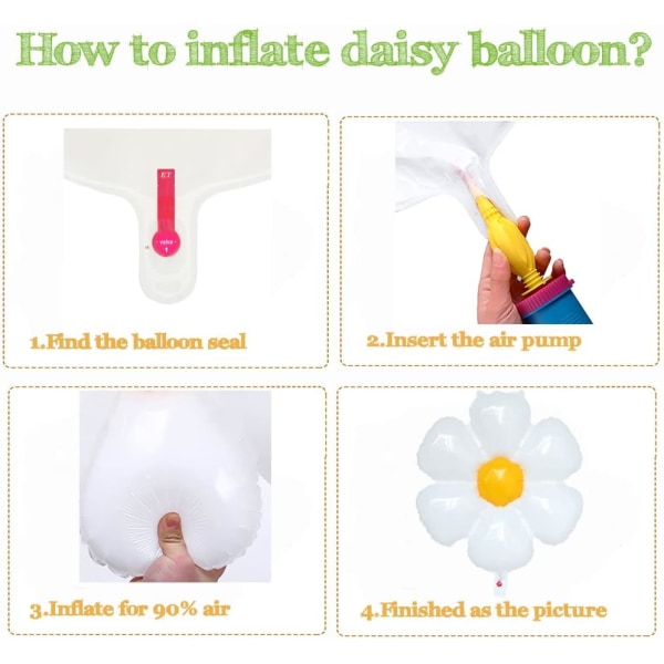 Daisy Ballonger 5stk 30inch Hvit Gul Daisy Store Blomsterballonger for Daisy Tema Jenter Bursdag Groovy Fest Bryllupsdekorasjon