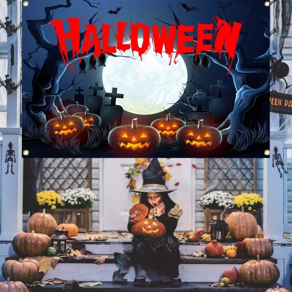 Halloween-kurpitsan aavebanneri tausta Halloween-lepakko kurpitsa valokuvaustausta Halloween ulko- ja sisäjuhlakoristeet