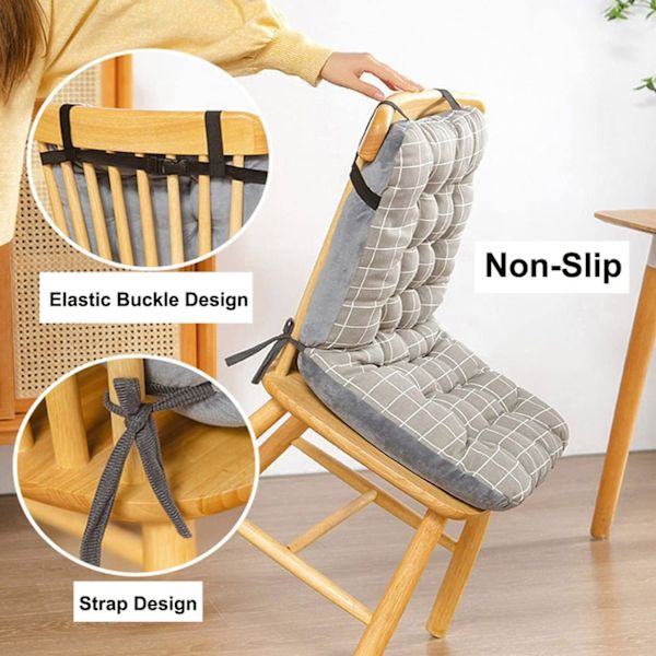 Blød stolpude lav ryglæn sædehynde med skridsikre spænde stropper, have sædehynde ryglæn til spisestuestole kontor hjem (L 35 * 45 * 57cm,B)