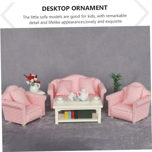 3-delad soffa set miniatyrer barn lekset bordsskiva miniatyrer dockhus mini soffa mini möbler soffa soffa ring ställ trä soffa modell.
