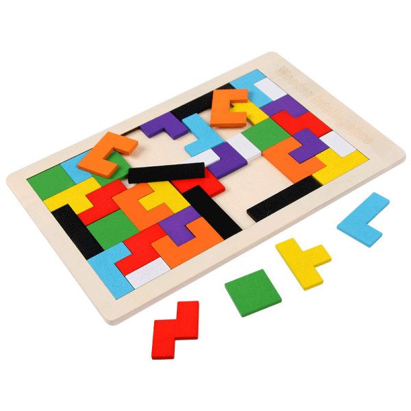 Träblock Pussel Hjärngympa Leksak Tangram Pussel Intelligens Färgglada 3D Ryska Block Spel STEM Montessori Pedagogisk Present till Barn (40 st)