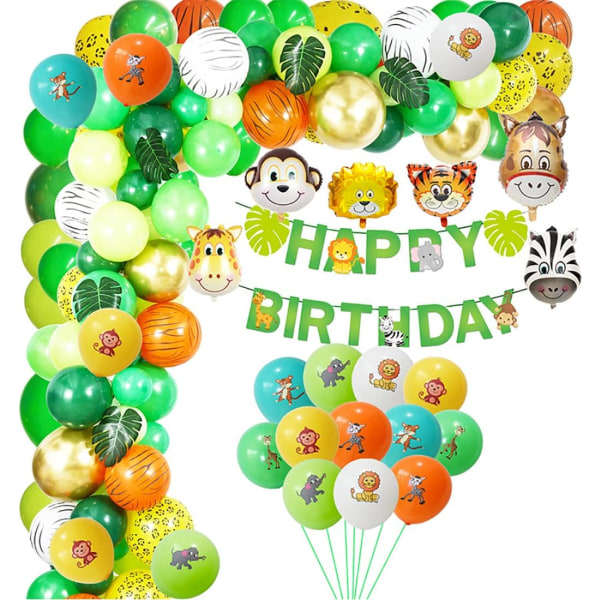 Ballonbue Guirlande Sæt Til Børnefødselsdagsfest Dekorationer (122Pcs Jungle Animal Balloons Arch Garland Kit) (Dyrefest)