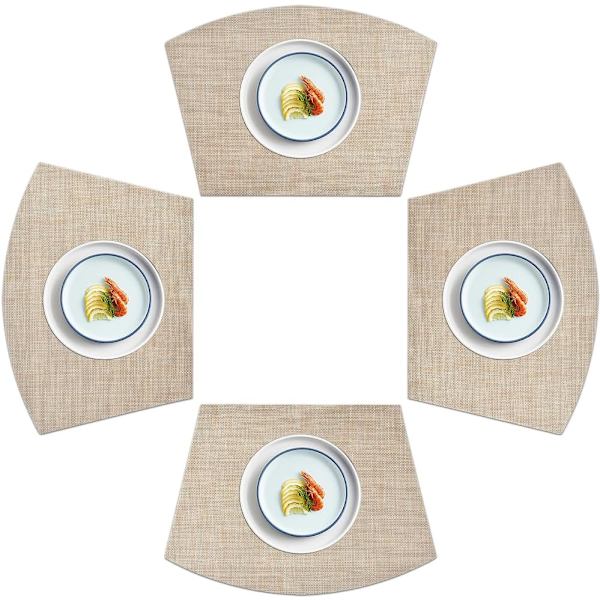 Sett med 4 vaskbare PVC-offset-brikker for rundt bord Lin gult