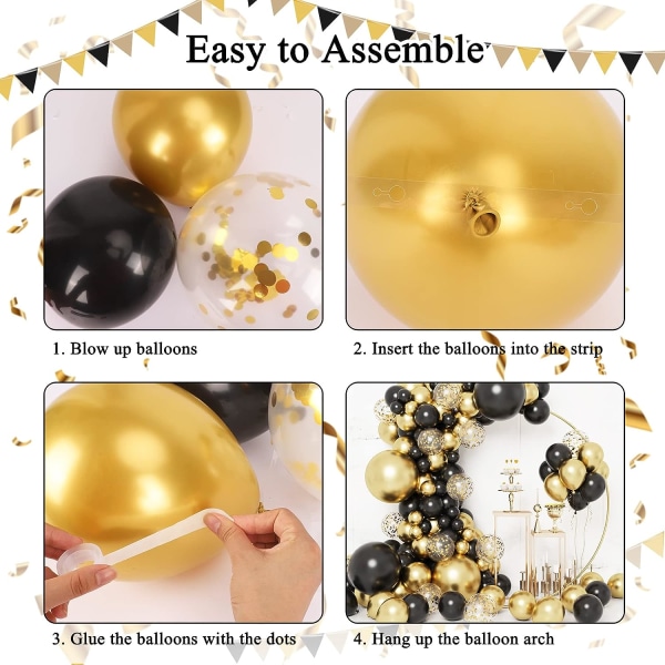 133 stk sorte og guld balloner Garland Arch Kit, sort metal guld og metallisk konfetti guld balloner til fest baby shower bryllup fødselsdag