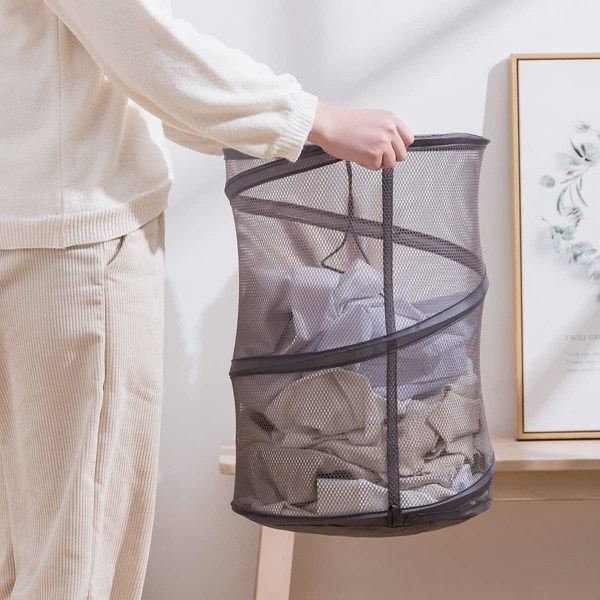 Sammenklappelig vasketøjskurv, pop-up vasketøjskurv i mesh, vasketøjskurv med snøre til soveværelse, organiseringskurv til opbevaring af tøj og legetøj