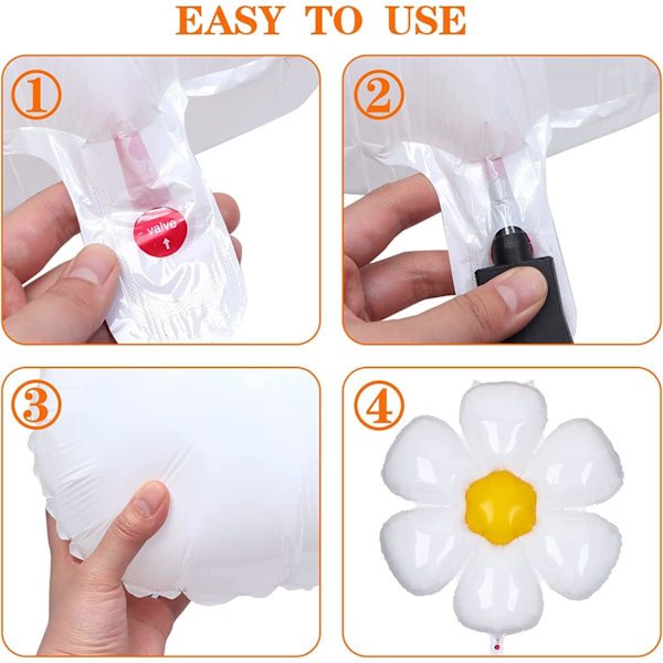 60 stk. 20 tommer Daisy balloner Hvide Daisy folie Mylar balloner Daisy fødselsdag balloner Blomsterformede balloner Hvide blomsterfest balloner