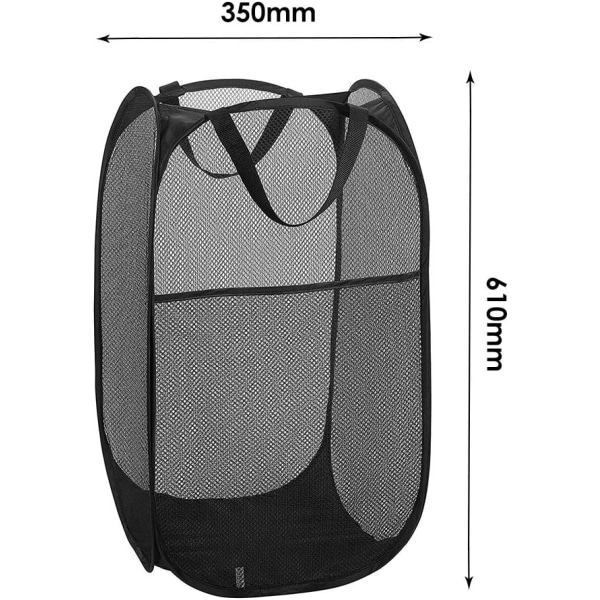 Pyykkikori [2 pakkausta] Kokoontaitettava ponnahdusverkkoinen pyykkikori Pyykkipussi Kokoontaitettava pyykkikori Kahvalla, Musta