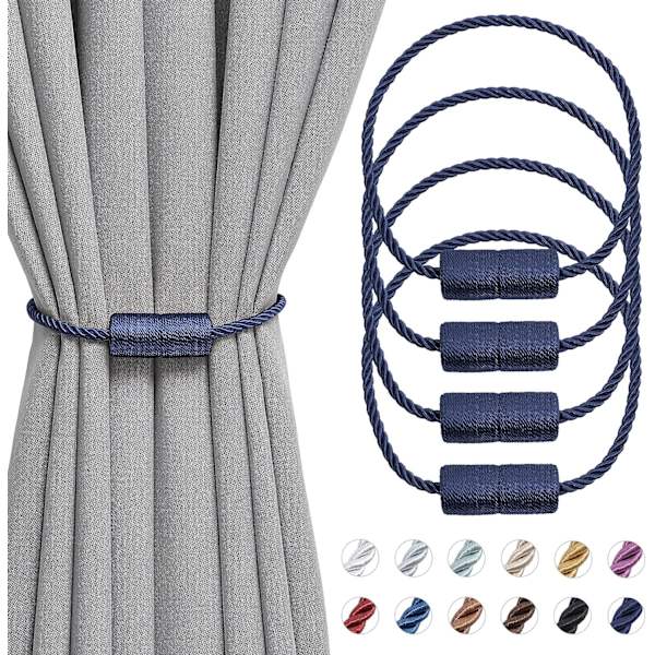 4 kappaletta 16 tuuman magneettiset verhotangot käsintehdyt sivunaru kodin ja toimiston verhoihin (tummansininen)