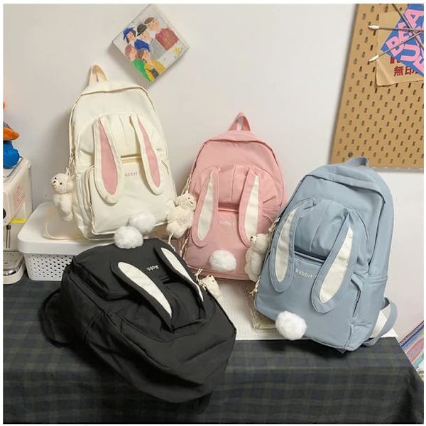 Kawaii Kanin Rygsæk med Søde Tilbehør Stor Kapacitet Rygsæk Unisex Stilfuld Rejsetaske Let Rygsæk (Pink)