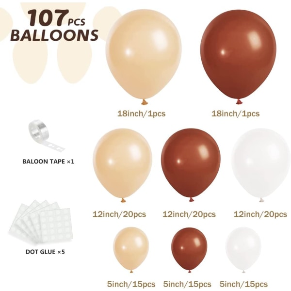 Boho Ballonger Neutral Ballong Garland Kit, 107st Brun Naken Vita Ballonger Dubbelfyllning Nalle Ballonger För Trädgård Tea Party