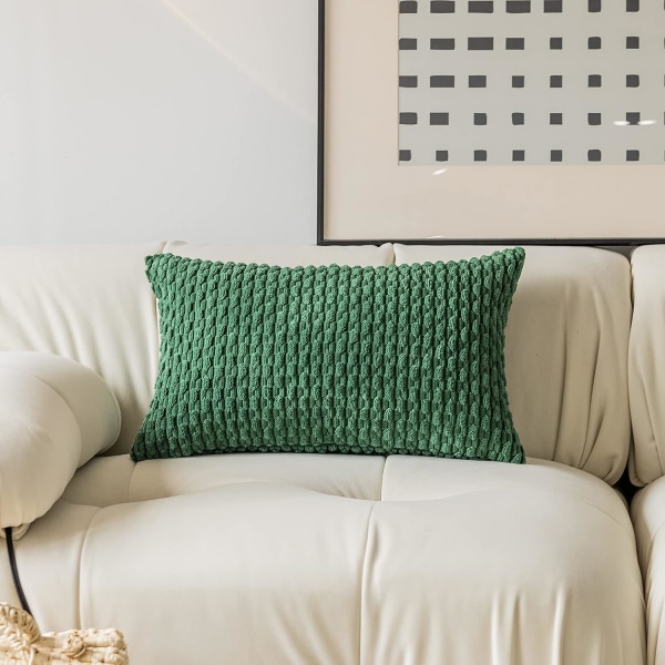 Tyynynpäälliset 12x20 tuuman pehmeät raidalliset koristetyynynpäälliset piilovetoketjulla sohvasohvaan, 2 osaa, tummanvihreä