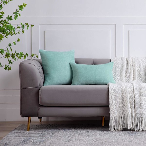 Mintgrønne putetrekk 20x20 tommer sett med 2 solide rustikke pynteputer til gårdshus Kvadratisk putetrekk til hjem sofa sofa dekorasjon
