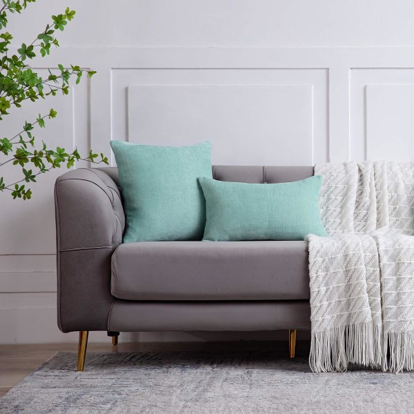Mintunvihreät tyynynpäälliset 18x18 tuuman set , 2 kiinteää maalaismaista maalaistalon koristeellista tyynynpäällistä neliönmuotoista case kodin sohvan sohvan koristeluun