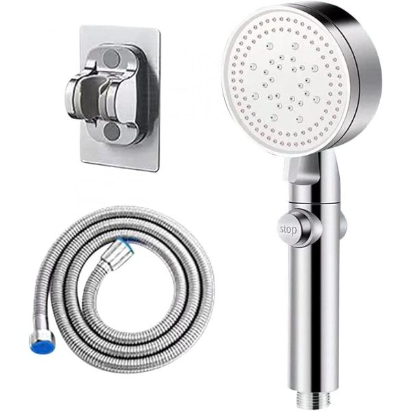 Högtrycksvattenbesparande duschmunstycke, 6-läges justerbart duschhuvud för badrum, anti-kalkduschhuvud med stopp, lätt att installera Silver