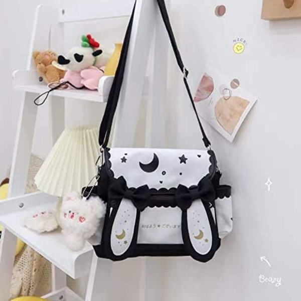 Japansk Kawaii ryggsäck med kaninöron och söt manga-tjej skolryggsäck bok väska portfölj student tonåring JK (liten, svart)