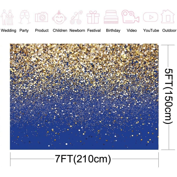 7X5FT Royal Blue Glitter Bakgrund Födelsedag Bakgrund Guldprickar Bokeh Bakgrund Bröllop Bal Avslutning Fotografering Bakgrund Gott Nytt År