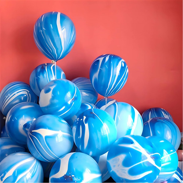 Blå Tie Dye Ballonger 30 STK 12 Inch Agat Marmor Latex Swirl Ballonger För Tie Dye Födelsedagsfest Tillbehör, Roliga Hippie Party Dekorationer