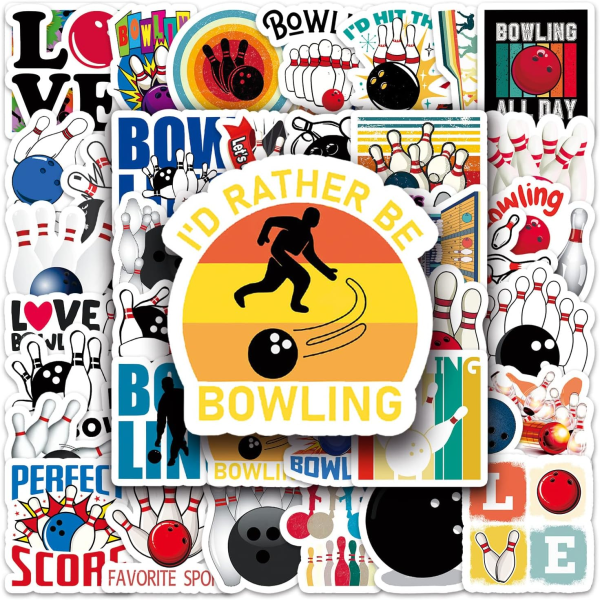 50 STK Bowling Stickers Vinyl Vandtætte Stickers til Laptop, Vandflasker, Skateboard, Computer, Telefon, Guitar, Bat Stickers til børn og voksne