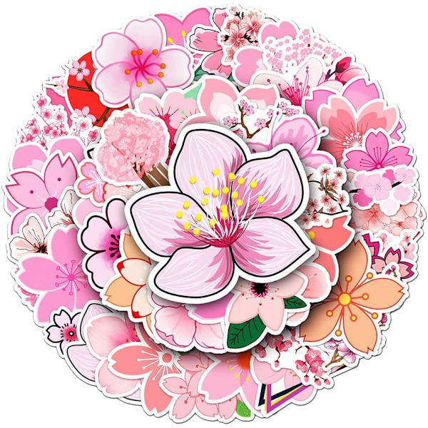 Elävät Sakura-vinyyli-tarrat, esteettiset vedenpitävät tarrat vesipulloon, tablettiin, leikekirjaan, kuppiin, pyörään, puhelimeen, autoon, elävät kukkatarrat [50 kpl]