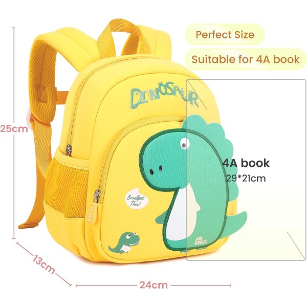 Dinosaur Toddler Backpack for Kids 3-6,Mini Backpack Boys  Girls, Neoprene Preschool Backpack with Anti-lost Safety Leash for Daycare Outdoor